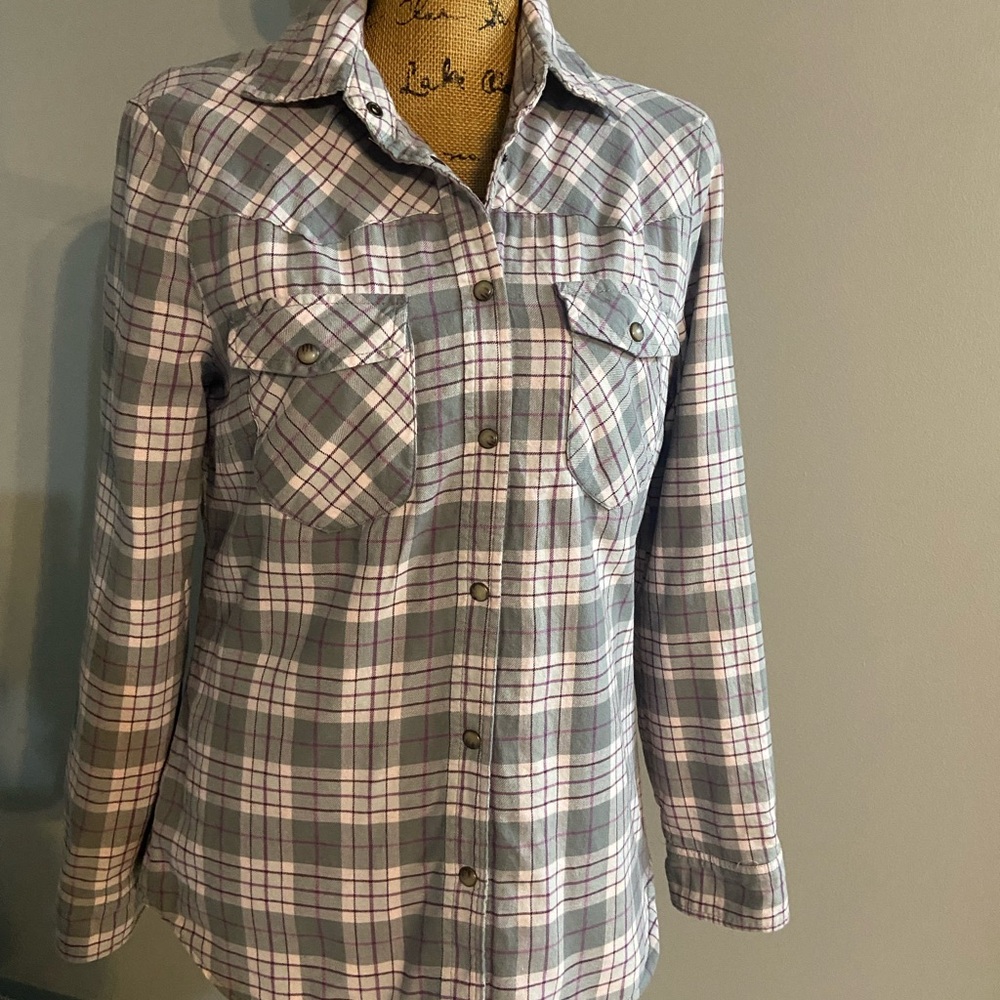 Jachs NY Girlfriend Gray and Purple Plaid Shirt Sz S with Faux Fur Lining